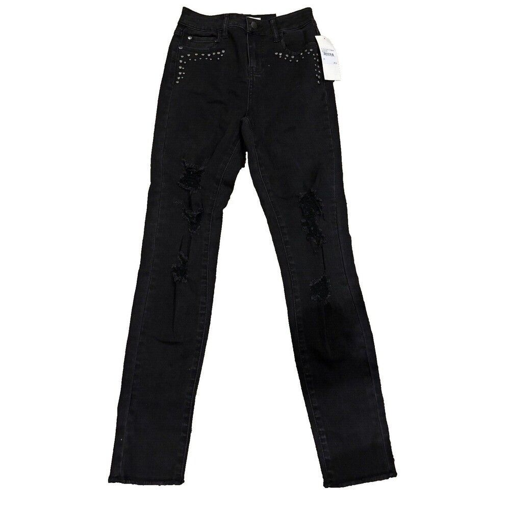 Wild Pearl High Rise Studded Pockets Distressed Jeans  25  Black